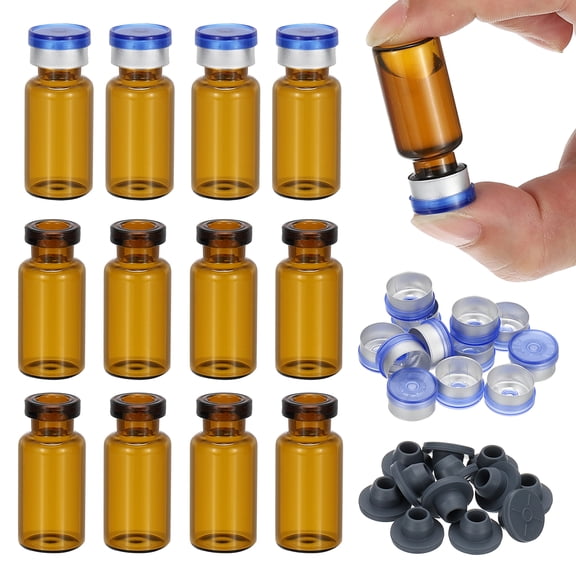Uxcell 12Pcs 3ml Amber Borosilicate Glass Sample Vials for Lab Solid Liquid Powder Storage, Blue Silver Tone