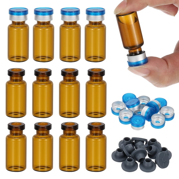 Uxcell 12Pcs 3ml Amber Borosilicate Glass Sample Vials for Lab Solid Liquid Powder Storage, Dark Silver Tone