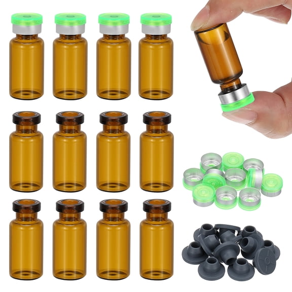 Uxcell 12Pcs 3ml Amber Borosilicate Glass Sample Vials for Lab Solid Liquid Powder Storage, Green Silver Tone