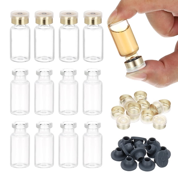 Uxcell 12Pcs 3ml Clear Borosilicate Glass Sample Vials for Lab Solid Liquid Powder Storage, Light Gold Tone