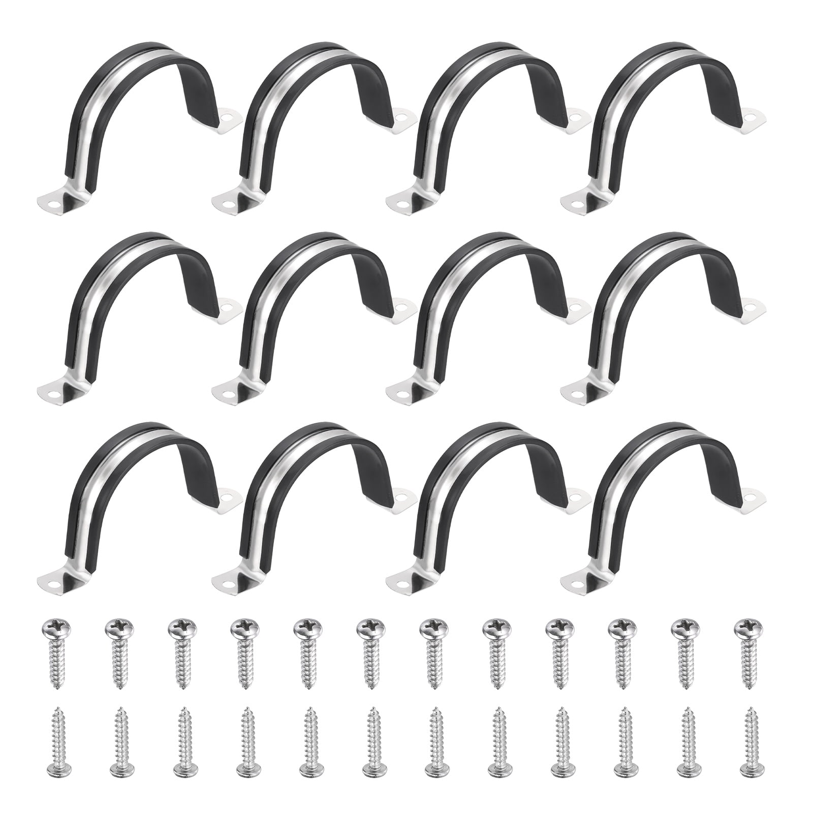 Uxcell 12Pcs 63mm(2-1/2") Cable Clamp, 304 Stainless Steel Rubber Coated Cushion Insulated Cable Clamps U Holder Pipe Strap with M4x20mm Screws for Tube Hose Wire Installation, Black