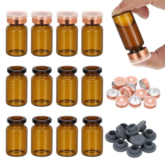 Uxcell 12Pcs 7ml Amber Borosilicate Glass Sample Vials for Lab Solid Liquid Powder Storage, Gold Tone