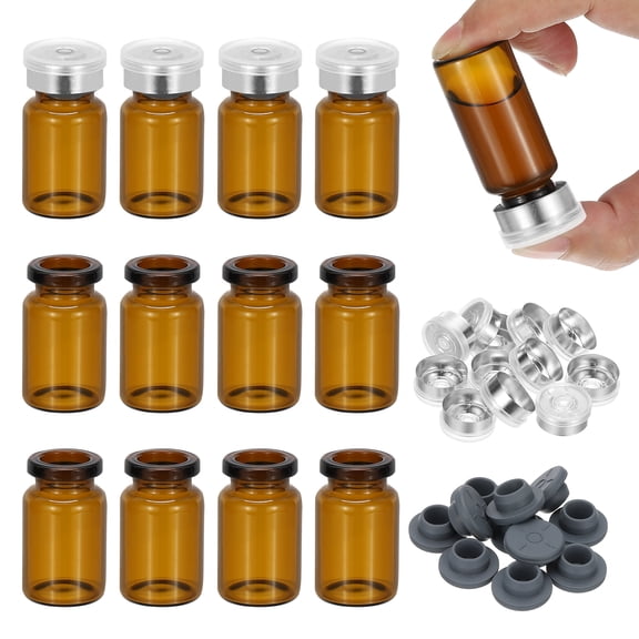 Uxcell 12Pcs 7ml Amber Borosilicate Glass Sample Vials for Lab Solid Liquid Powder Storage, Matt Silver Tone