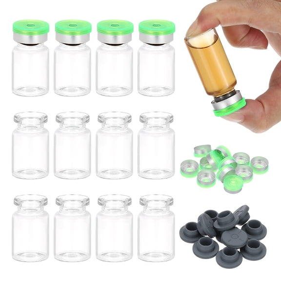 Uxcell 12Pcs 7ml Clear Borosilicate Glass Sample Vials for Lab Solid Liquid Powder Storage, Green Silver Tone