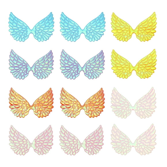 Uxcell 12Pcs Angel Wings for Crafts, Small Glitter 6 Colors Angel Wings Ornament Fabric Wings Sew on Patches for DIY Crafts (3.4 Inch)