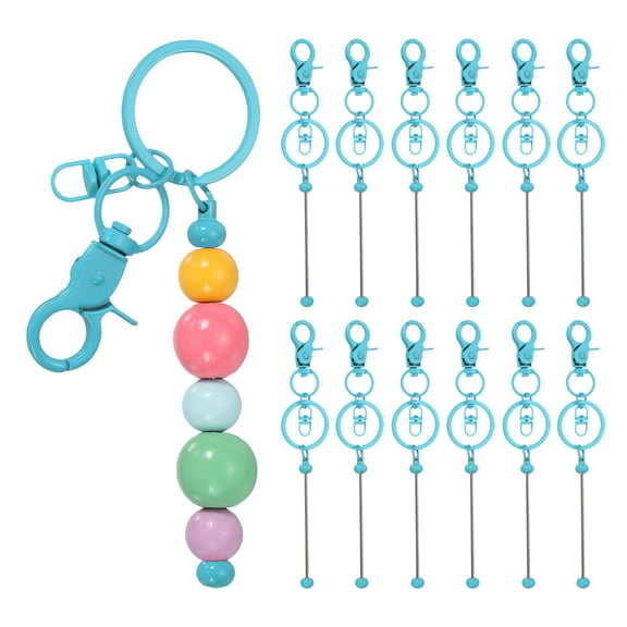 Uxcell 12Pcs Beadable Keychains, Metal DIY Beaded Keychain Making Kit with Lobster Hook for Crafts, Candy Blue