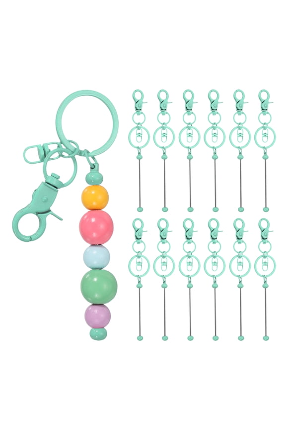 12Pcs Beadable Keychains, Metal DIY Beaded Keychain Making Kit with Lobster Hook for Crafts, Mint Green