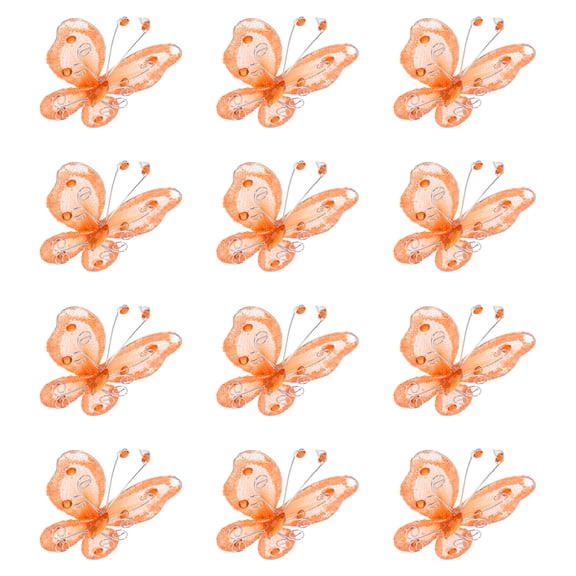 Uxcell 12Pcs Butterflies for Crafts 2.2" Organza Butterflies for DIY Craft Home Decor Orange