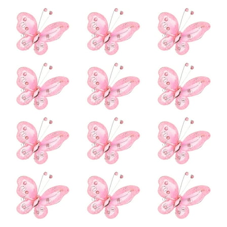 Uxcell 12Pcs Butterflies for Crafts 2.2" Organza Butterflies for DIY Craft Home Decor Light Pink
