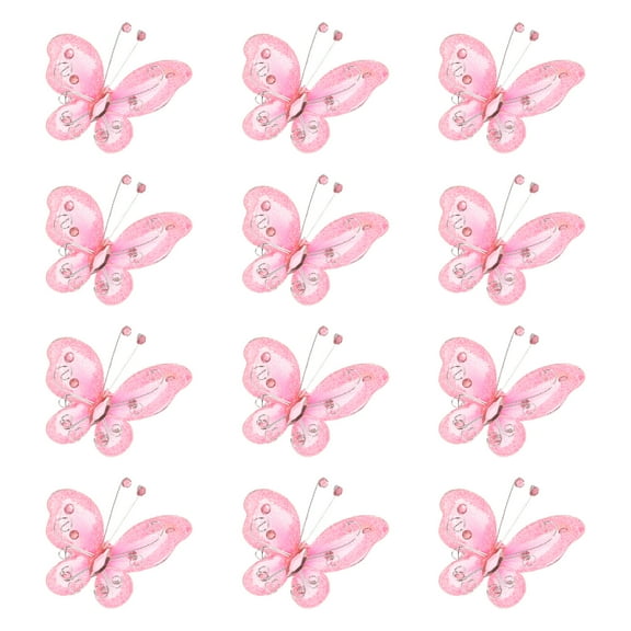 Uxcell 12Pcs Butterflies for Crafts 2.2" Organza Butterflies for DIY Craft Home Decor Light Pink