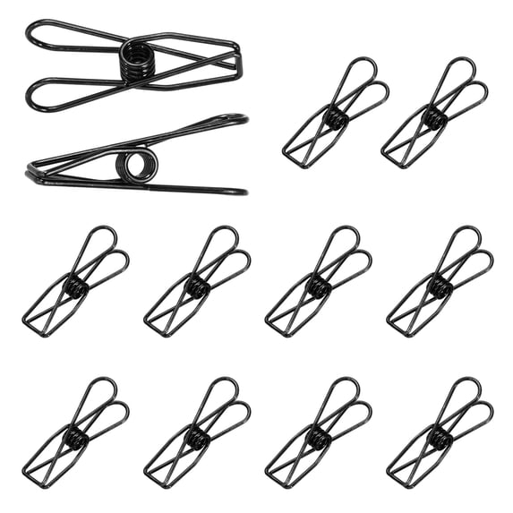 Uxcell 12Pcs Clothes Pins for Hanging, 1.2" Metal Clothing Clips Heavy Duty Laundry Spring Pegs, Clothesline Clip Paper Holder Sealer for Holding Clothes, Paper, Food Packages, Black