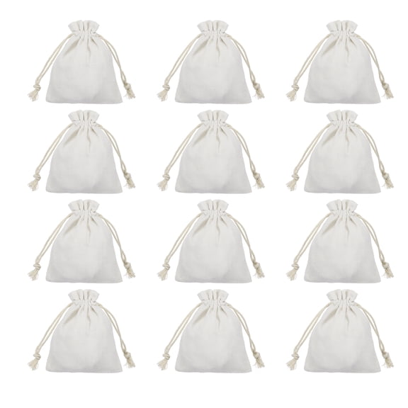 Uxcell 12Pcs Coin Sacks Bag, 4.7 x 4" Canvas Coin Money Cash Bag Drawstring Bank Coin Deposit Change Transit for Cash Sorting Storage, Hemmed Edge Beige