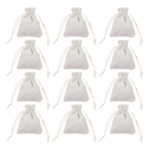 Uxcell 12Pcs Coin Sacks Bag, 4 x 3.2" Canvas Coin Money Cash Bag Drawstring Bank Coin Deposit Change Transit for Cash Sorting Storage, Raw Edge Linen