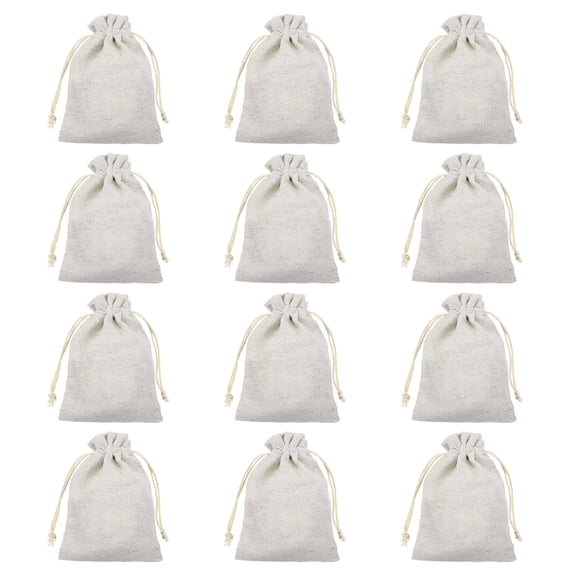 Uxcell 12Pcs Coin Sacks Bag, 5.5 x 4" Canvas Coin Money Cash Bag Drawstring Bank Coin Deposit Change Transit for Cash Sorting Storage, Raw Edge Linen