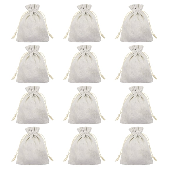 Uxcell 12Pcs Coin Sacks Bag, 6.3 x 4.7" Canvas Coin Money Cash Bag Drawstring Bank Coin Deposit Change Transit for Cash Sorting Storage, Raw Edge Linen