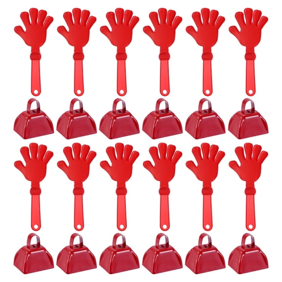 Uxcell 12Pcs Cow Bells for Football Games, 3 Inch Cowbells for Sporting Events Bulk Loud Noise Makers Metal Cow Bell with 12Pcs Cheering Clappers for Cheering Graduation, Red