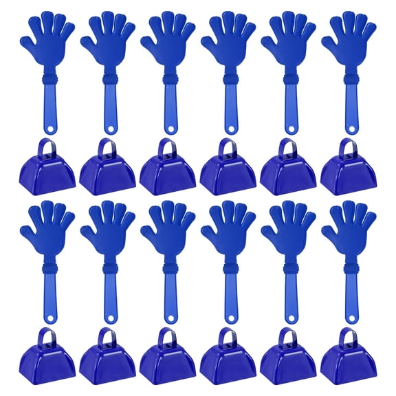 Uxcell 12Pcs Cow Bells for Football Games, 3 Inch Cowbells for Sporting Events Bulk Loud Noise Makers Metal Cow Bell with 12Pcs Cheering Clappers for Cheering Graduation, Blue
