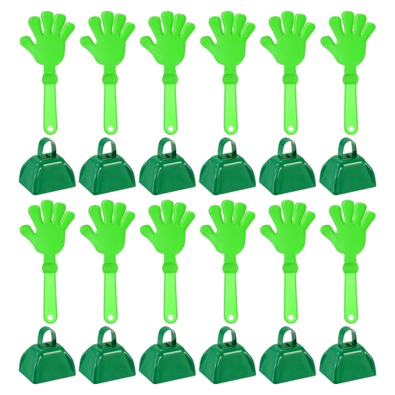 Uxcell 12Pcs Cow Bells for Football Games, 3 Inch Cowbells for Sporting Events Bulk Loud Noise Makers Metal Cow Bell with 12Pcs Cheering Clappers for Cheering Graduation, Green