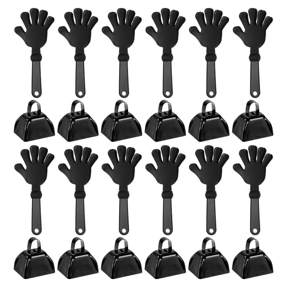 Uxcell 12Pcs Cow Bells for Football Games, 3 Inch Cowbells for Sporting Events Bulk Loud Noise Makers Metal Cow Bell with 12Pcs Cheering Clappers for Cheering Graduation, Black
