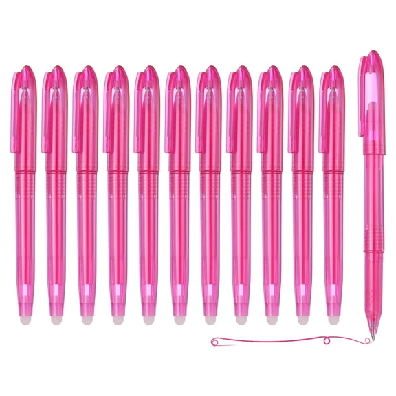 Uxcell 12Pcs Erasable Gel Pens, 0.5mm Fine Point Heat Erasable Marking Pen with Cap Smooth Writing Fabric Markers for Sewing Drawing Writing Planner, Pink Ink