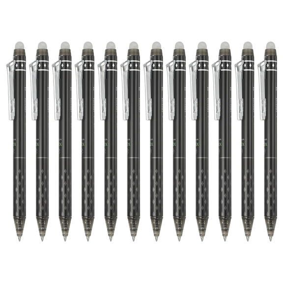 Uxcell 12Pcs Erasable Gel Pens, 0.5mm Retractable Fine Point Heat Erasable Marking Pen Smooth Writing Fabric Markers for Sewing Drawing Writing Planner, Black