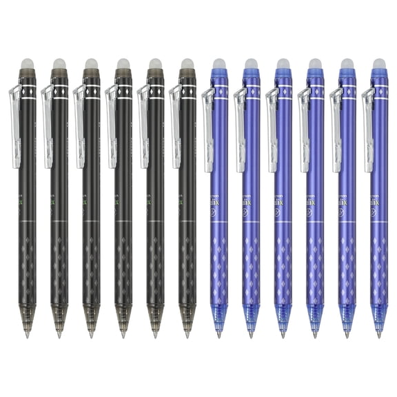 Uxcell 12Pcs Erasable Gel Pens, 0.5mm Retractable Fine Point Heat Erasable Marking Pen Smooth Writing Fabric Markers for Sewing Drawing Writing Planner, Black, Blue