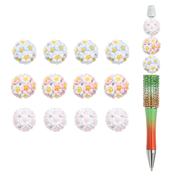 Uxcell 12Pcs Flower Ball Focus Beads for Pens 0.8 Inch Hydrangea Shape Fancy Bead for Beadable Pen Keychain Earrings Jewelry Making DIY Crafts(White, Light Blue, Pink)
