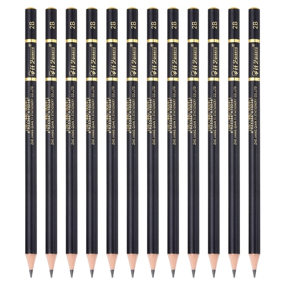 Uxcell 12Pcs Graphite Pencils, Round 2B Refill Wood-case Sketching Pencils Pre-sharpened Sketch Art Supplies for Home Office Classroom Artist Painting Sketching Study, Black
