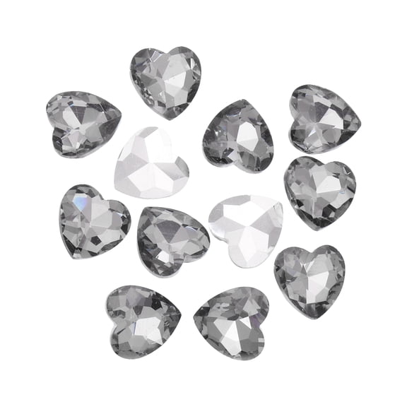 Uxcell 12Pcs Heart Rhinestones 10mm Pointed Back Heart Glass Rhinestone for Jewelry Making Costume DIY Crafts Grey