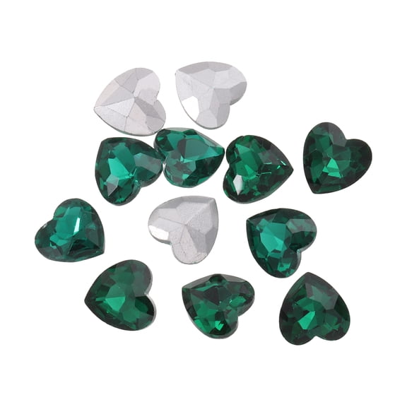Uxcell 12Pcs Heart Rhinestones 10mm Pointed Back Heart Glass Rhinestone for Jewelry Making Costume DIY Crafts Teal Green