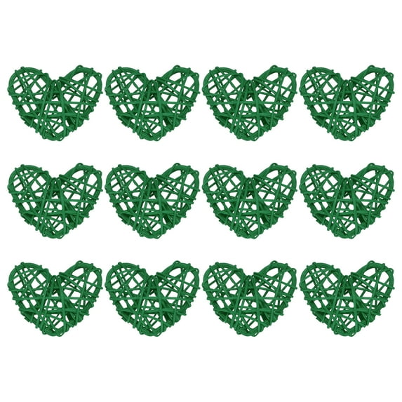 Uxcell 12Pcs Heart Shaped Rattan Ball Vase Filler Natural Rattan for Wedding Home Decoration Dark Green 2.36 in