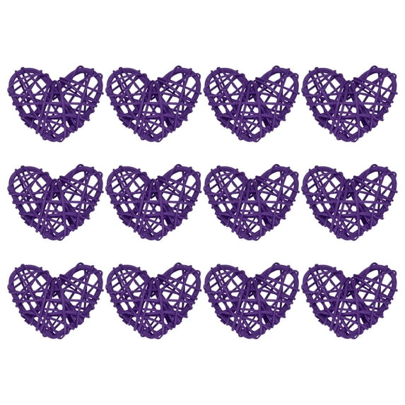 Uxcell 12Pcs Heart Shaped Rattan Ball Vase Filler Natural Rattan for Wedding Home Decoration Dark Purple 2.36 in