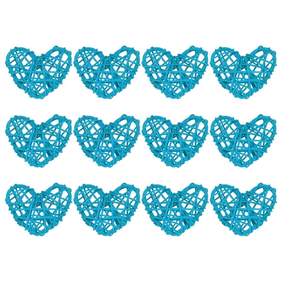 Uxcell 12Pcs Heart Shaped Rattan Ball Vase Filler Natural Rattan for Wedding Home Decoration Light Blue 2.36 in