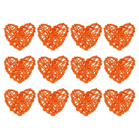 Uxcell 12Pcs Heart Shaped Rattan Ball Vase Filler Natural Rattan for Wedding Home Decoration Orange 2.36 in