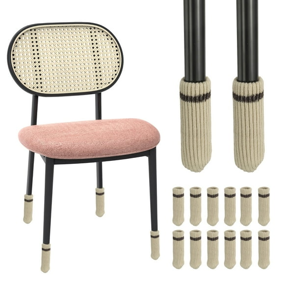 Uxcell 12Pcs Knitted Chair Leg Floor Protector, Beige Furniture Chair Leg Socks Small Furniture Covers for Hardwood Floors High Elastic Reduce Noise Covers Furniture Pads for All Shapes