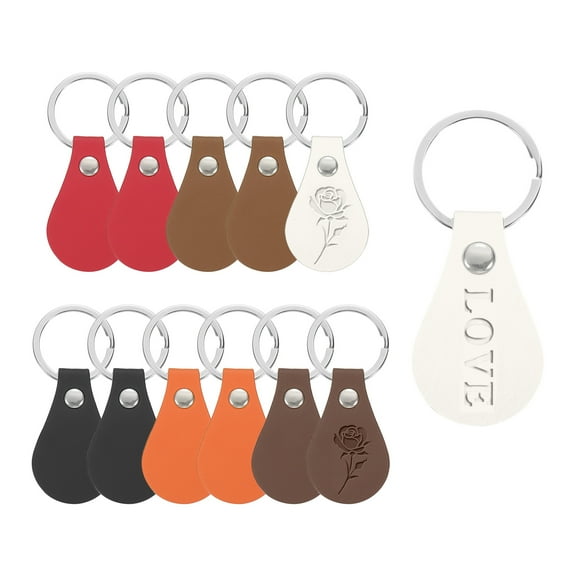 Uxcell 12Pcs Leather Key Fob, Round PU Leather Keychain Blanks with Rivets and Key Rings for DIY Laser Engraving, 6 Color
