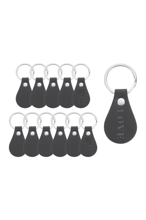 12Pcs Leather Key Fob, Round PU Leather Keychain Blanks with Rivets and Key Rings for DIY Laser Engraving, Black