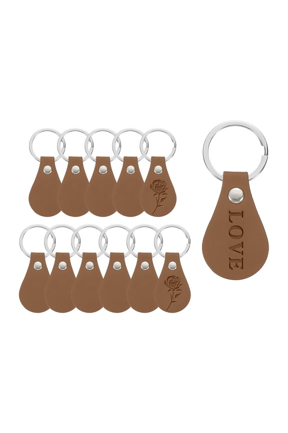 12Pcs Leather Key Fob, Round PU Leather Keychain Blanks with Rivets and Key Rings for DIY Laser Engraving, Brown