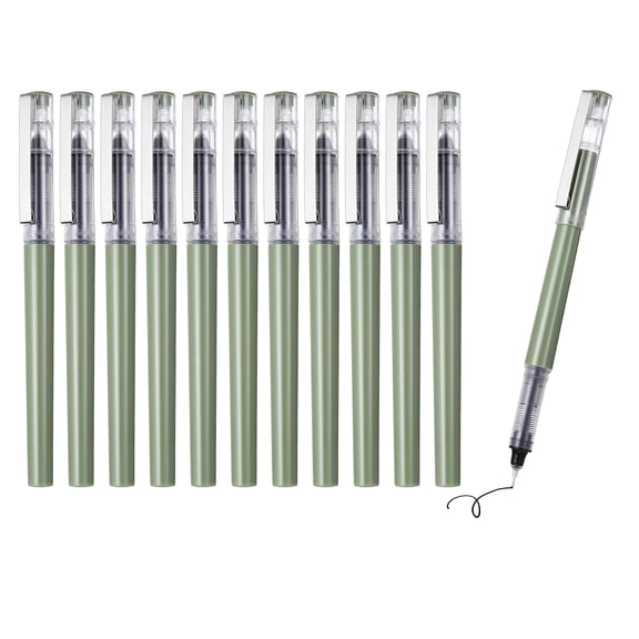Uxcell 12Pcs Liquid Ink Rollerball Pens, 0.5mm Fine Point Needle Tip Pens Smooth Writing Gel Ink Quick Dry Black Ink for Office Note Taking Journaling, Avocado Green Body