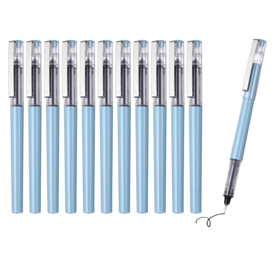 Uxcell 12Pcs Liquid Ink Rollerball Pens, 0.5mm Fine Point Needle Tip Pens Smooth Writing Gel Ink Quick Dry Black Ink for Office Note Taking Journaling, Blue Body