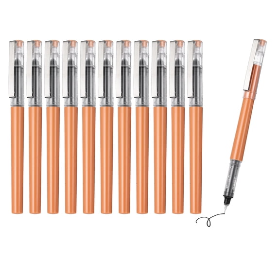 Uxcell 12Pcs Liquid Ink Rollerball Pens, 0.5mm Fine Point Needle Tip Pens Smooth Writing Gel Ink Quick Dry Black Ink for Office Note Taking Journaling, Orange Body