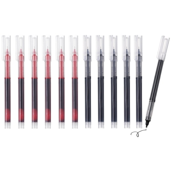 Uxcell 12Pcs Liquid Ink Rollerball Pens, 0.5mm Fine Point Needle Tip Pens Smooth Writing Gel Ink Quick Dry Black/Red Ink for Office Note Taking Journaling, Transparent Plastic