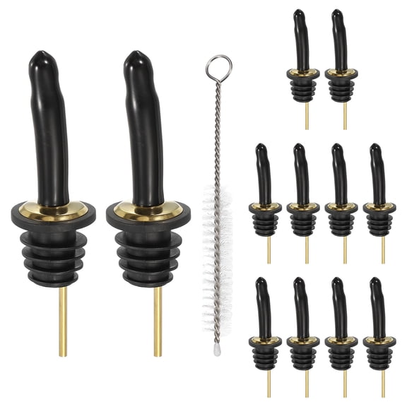 Uxcell 12Pcs Liquor Bottle Pourers, Liquor Pour Spout with Long Dust Caps Stainless Steel Speed Pourers Precision Flow Control for Whiskey Vodka Olive Oil Vinegar Home Party Titanium Gold