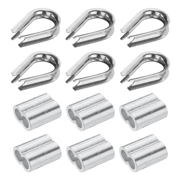 Uxcell 12Pcs M10(10mm) Wire Rope Cable Clamp Thimble and Crimping Loop Silver