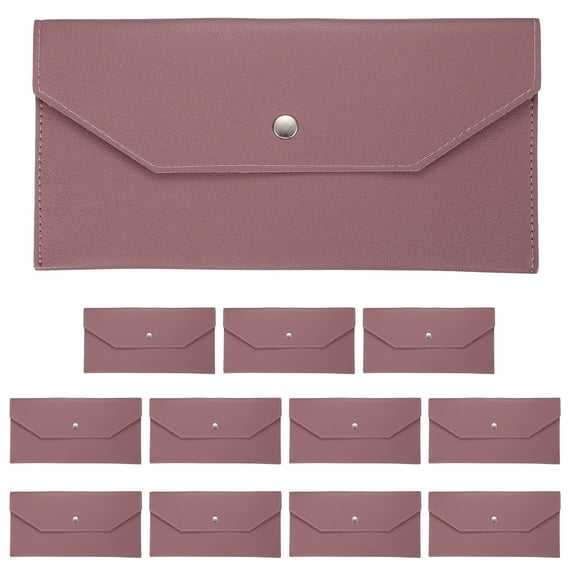 Uxcell 12Pcs PU Leather Envelope Wallet Card, Reusable Money Pouch Small Leather Organizer Pouch for Women Men Travel,Oak