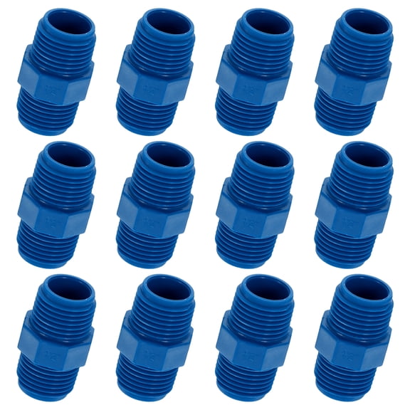 Uxcell 12Pcs PVC Nipple Thread Coupling Adapter Connector, G1/2 x G1/2 Male PVC Pipe Fitting, Plumbing Coupling for Home, Industrial, Agricultural, Blue