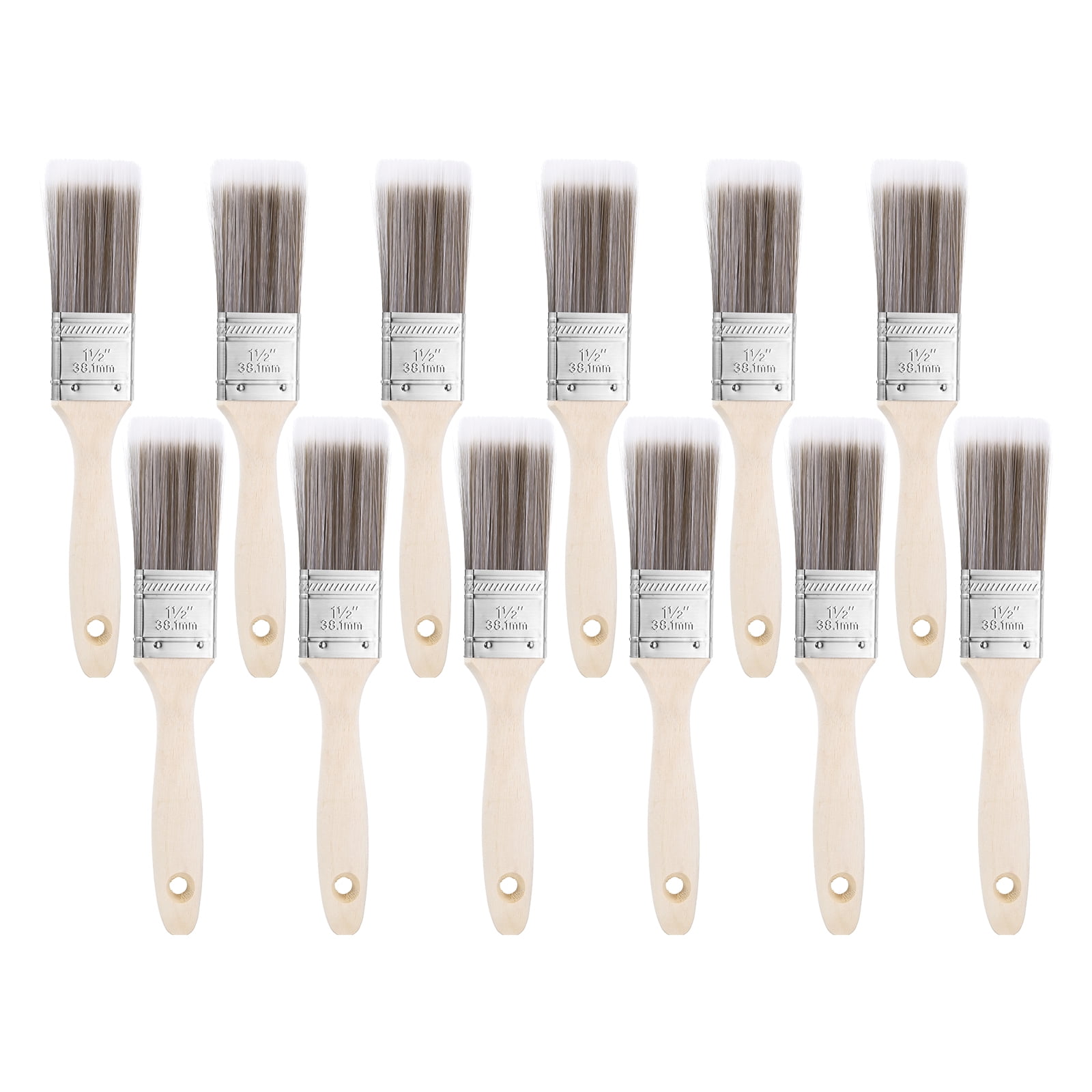 Uxcell 12Pcs Paint Brushes 1.5" Flat Paint and Chip Brushes for DIY Paint Flat Art Deck Wall Trim, Brown