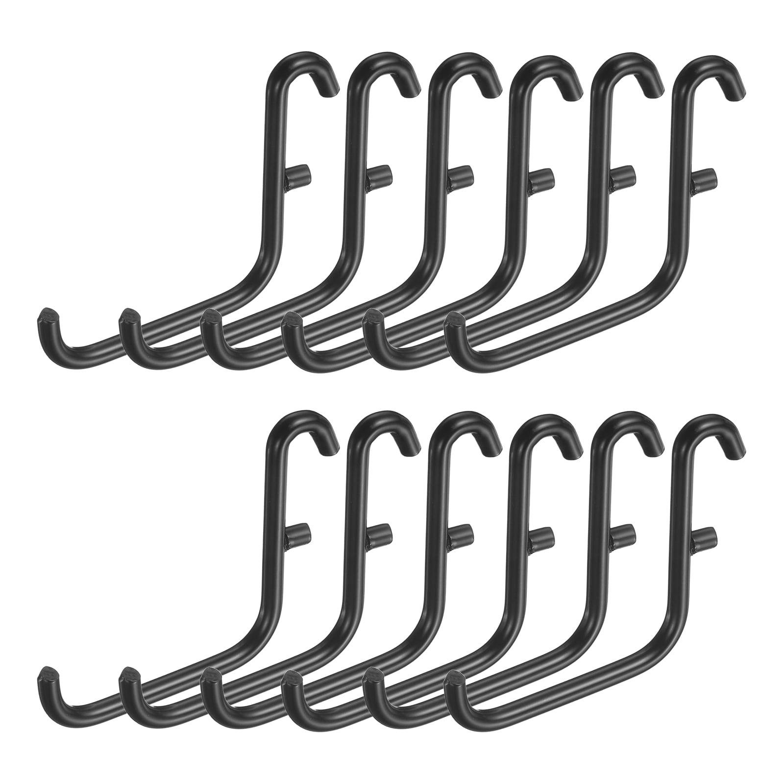 Uxcell 12Pcs Pegboard Hooks, 2.2 x 2 in Metal Peg Board Hooks for Hanging Fit 5x16mm, Black