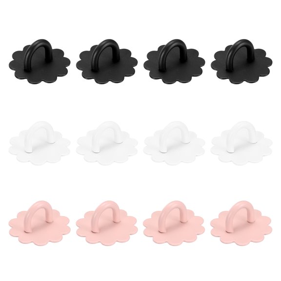 Uxcell 12Pcs Phone Ring Holder (0.9 Inch) - Adhesive Flower Shaped Phone Finger Grip Hook Smartphones Keychain Ring Charm Loop for DIY Tablet Case Accessories, Black/Black White/Pink