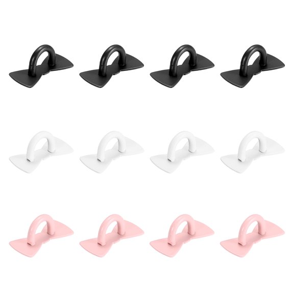 Uxcell 12Pcs Phone Ring Holder (1x0.5 Inch) - Adhesive Bow Tie Shaped Phone Finger Grip Hook Smartphones Keychain Ring Charm Loop for DIY Tablet Case Accessories, Black/White/Pink
